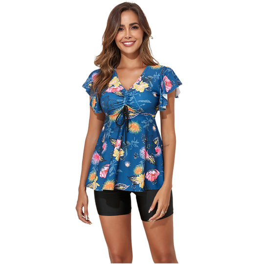 Damen Sportliches Badeset mit floralem Überwurf und bequemen Shorts EB
