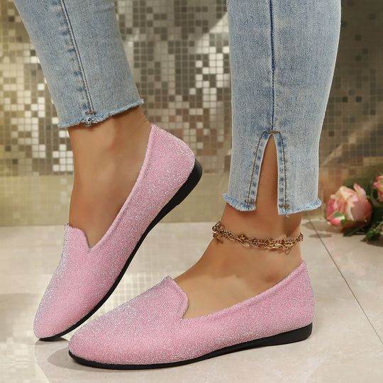 Damen Glitzernde Ballerinas mit elegantem V-Ausschnitt EB