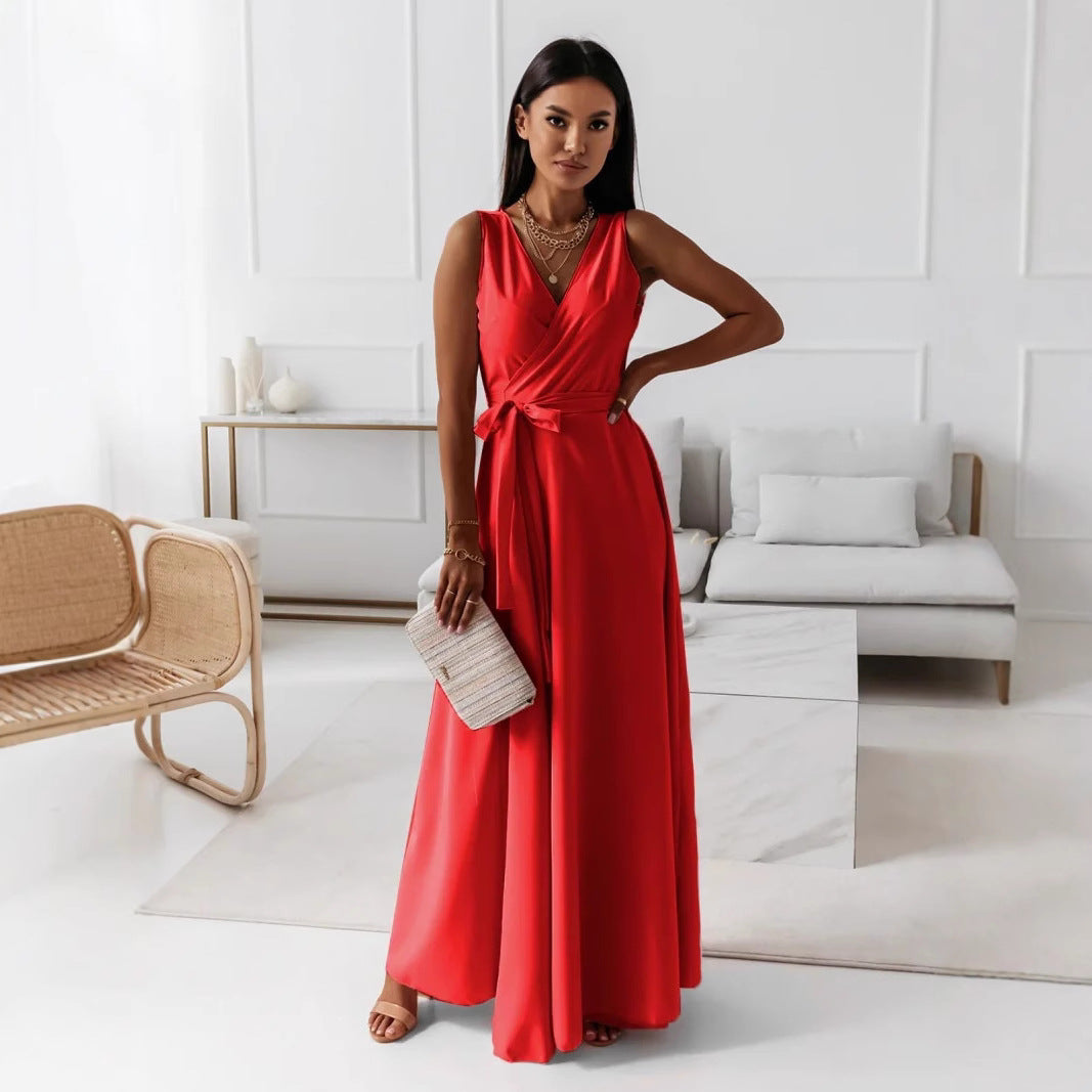 Damen elegantes Wickelkleid mit Taillengürtel EB