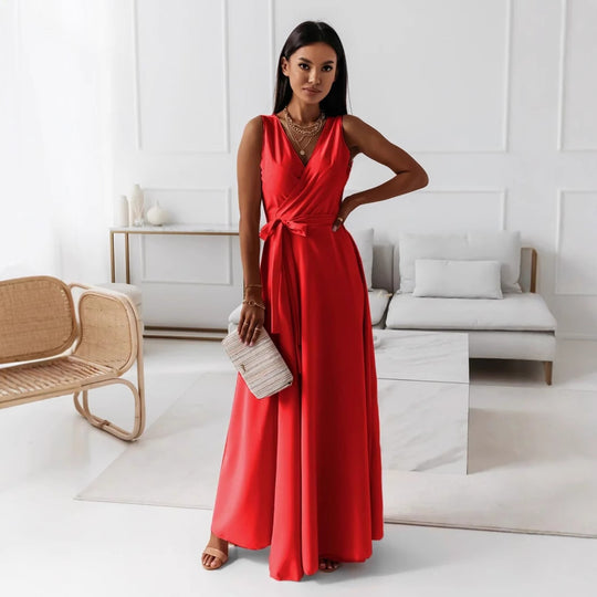 Damen elegantes Wickelkleid mit Taillengürtel EB