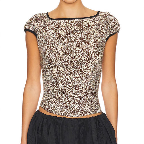 Damen Elegantes und elastisches Leopardenmuster Oberteil EB