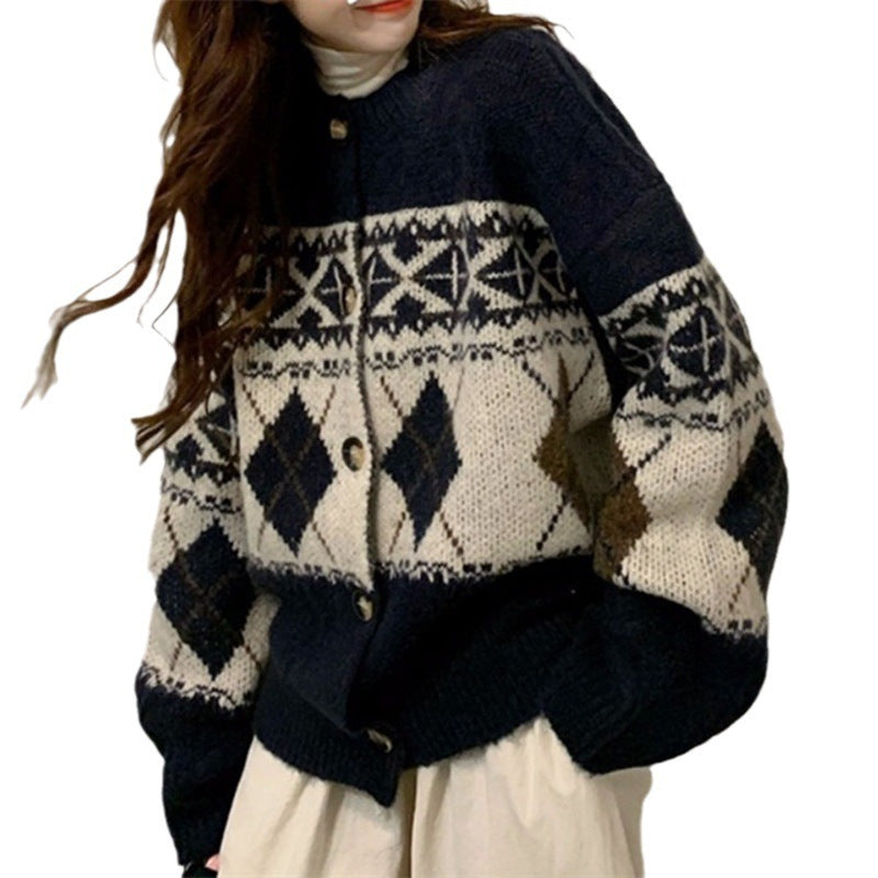Damen Grobstrickjacke mit dekorativem Norwegermuster EB