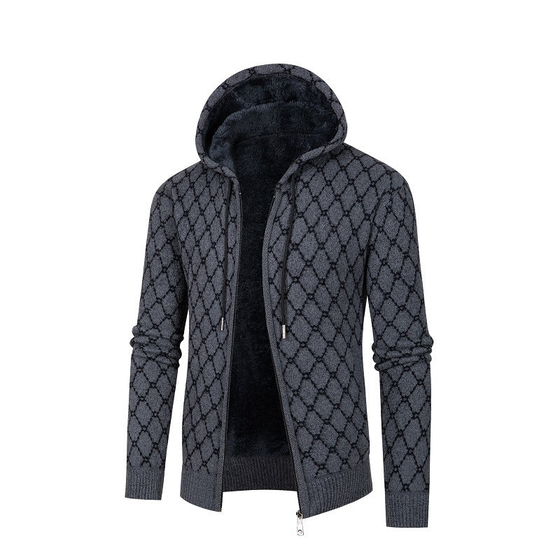 Herren Kapuzenjacke mit modernem Rautenmuster und kuscheligem Innenfutter EB