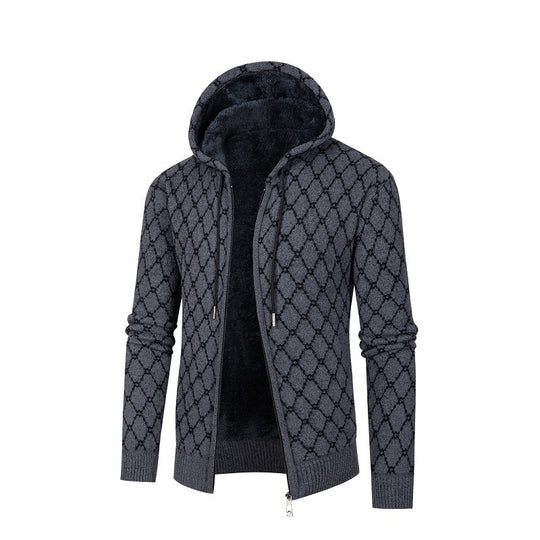 Herren Kapuzenjacke mit modernem Rautenmuster und kuscheligem Innenfutter EB