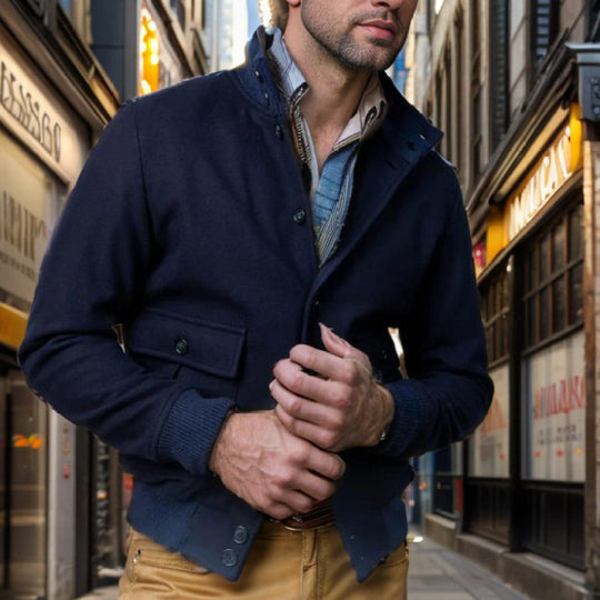 Herren lässige und strukturierte Baumwolljacke mit praktischen Taschen EB