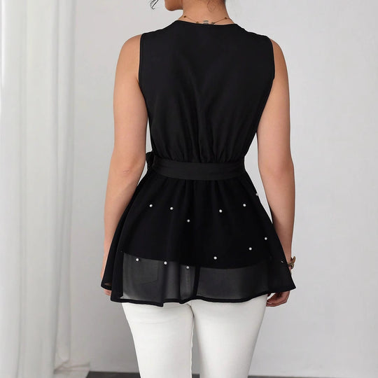 Damen Elegantes Wickeloberteil mit dekorativen Perlen EB