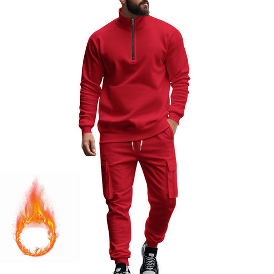Herren nan Strick-Trainingsset mit halbem Reißverschluss, Zopfmuster-Pulli und Kordelzug-Jogger EB