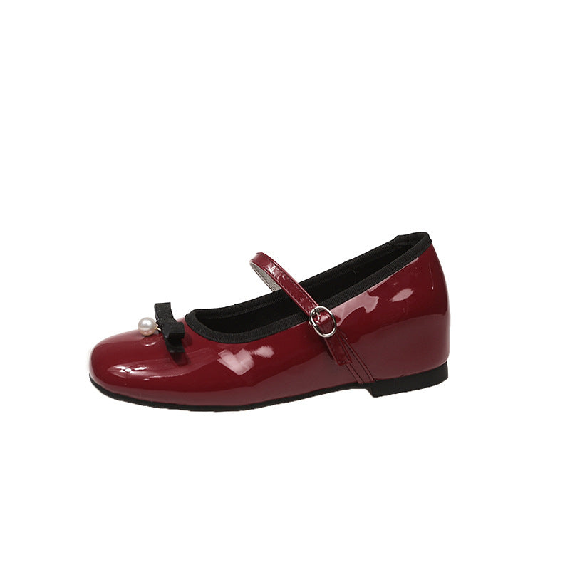Damen Ballerinas mit modischer Schleife und perlenverziertem Riemen EB