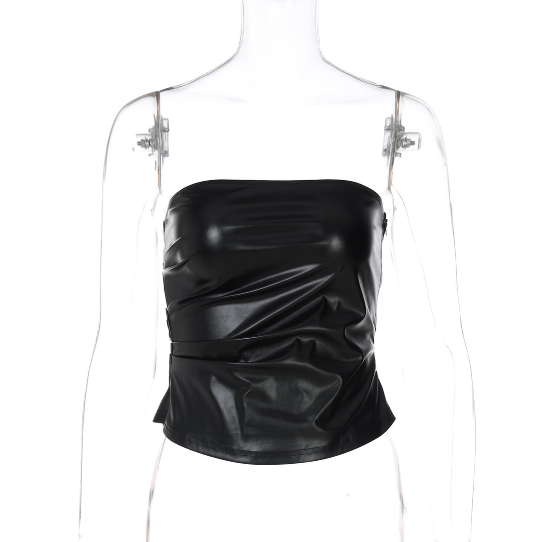 Damen ärmelloses Satin-Top mit elegantem Raffungselement EB