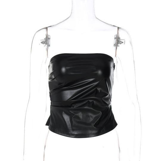 Damen ärmelloses Satin-Top mit elegantem Raffungselement EB
