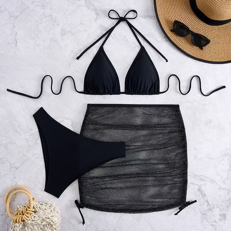Damen Bikini-Set mit geflochtenem Rock und vielseitigem Triangel-Design EB