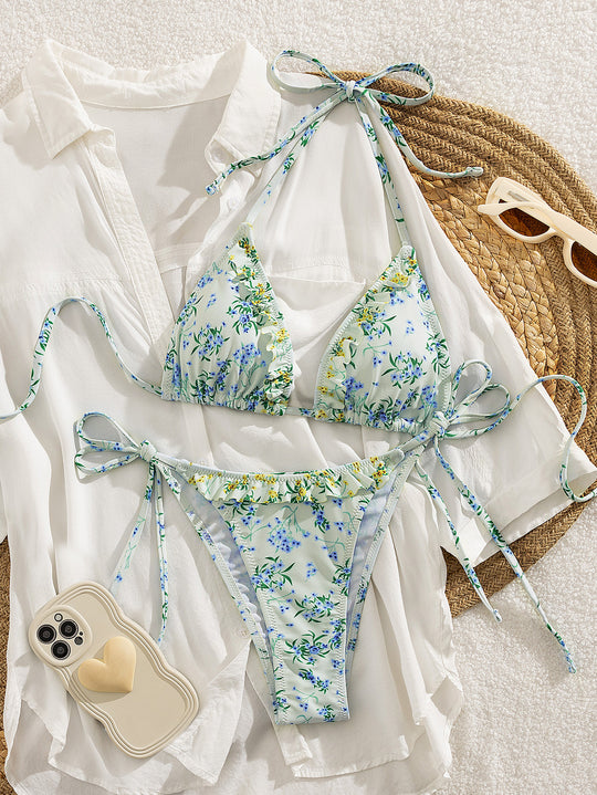 Damen Triangel-Bikini mit verspielten Bindebändern EB