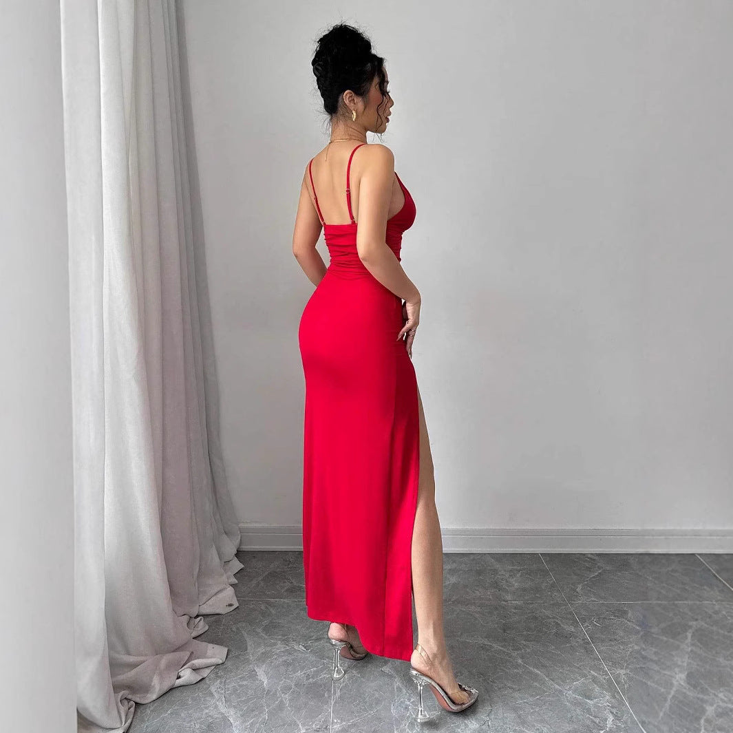 Damen Maxikleid mit seitlichem Schlitz und Spaghetti-Trägern EB