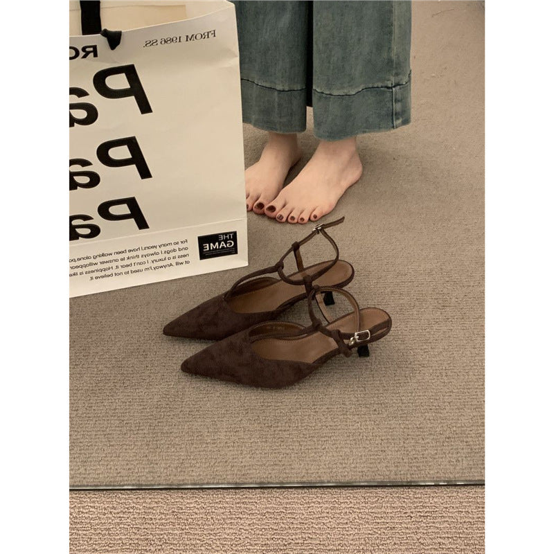 Damen spitze Slingback Ballerinas aus weichem Veloursleder EB
