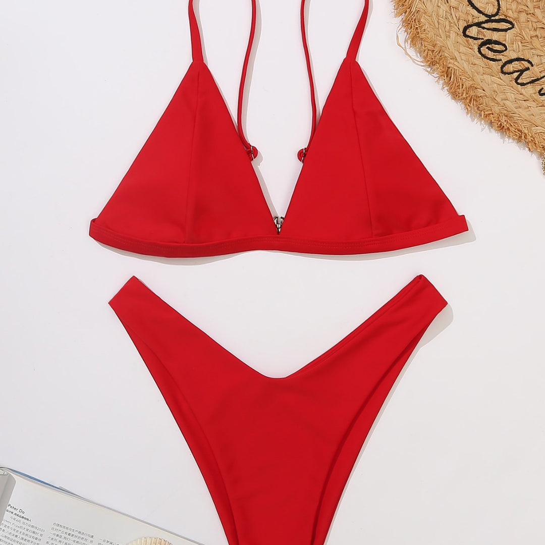 Damen Triangel-Bikini mit verstellbaren Trägern und tiefem Ausschnitt EB