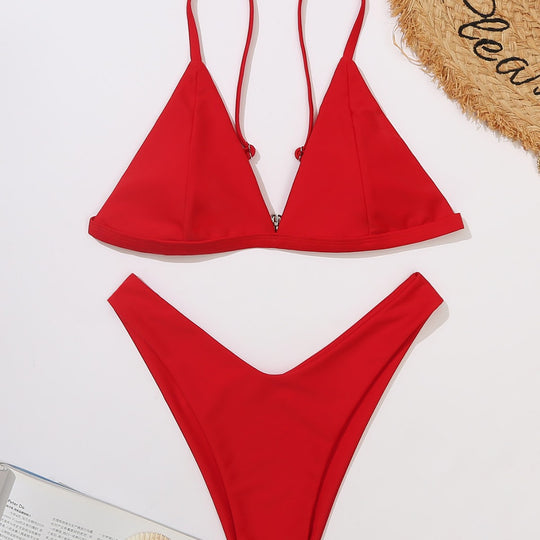 Damen Triangel-Bikini mit verstellbaren Trägern und tiefem Ausschnitt EB