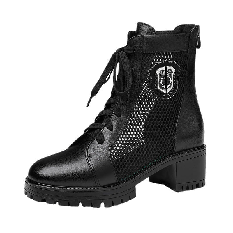Damen Schnürstiefeletten mit atmungsaktivem Netzdesign und robustem Blockabsatz EB
