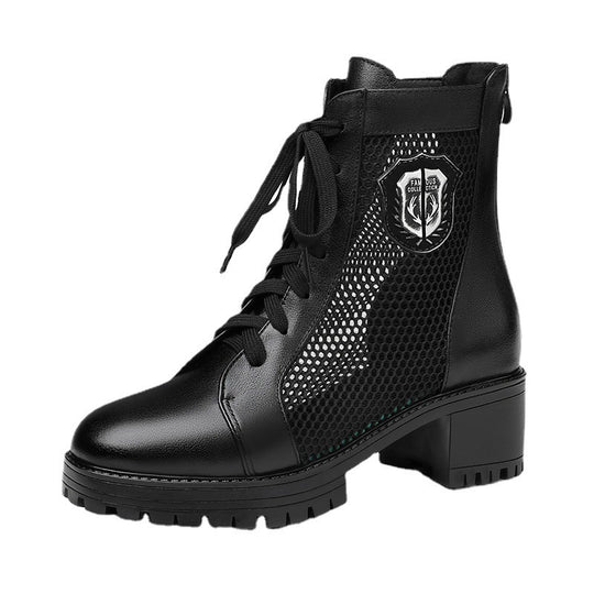 Damen Schnürstiefeletten mit atmungsaktivem Netzdesign und robustem Blockabsatz EB