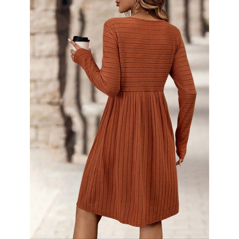 Damen Strickkleid mit V-Ausschnitt und langen Ärmeln EB