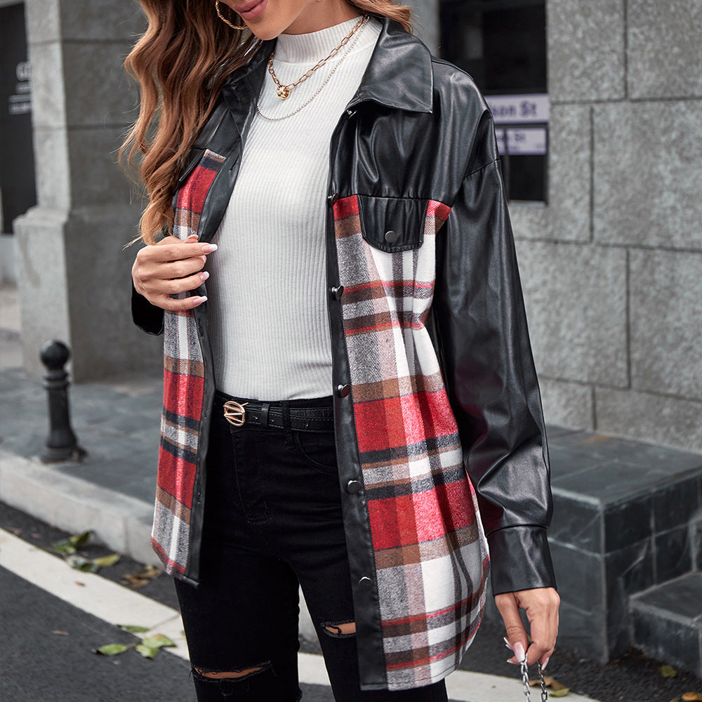 Damen Overshirt mit Kontrast Ärmeln und Karo-Muster EB