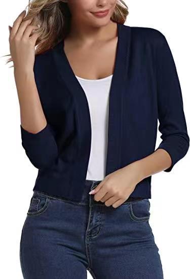 Damen nan offener Kurzcardigan mit dreiviertelärmeln und elastischem Saum EB