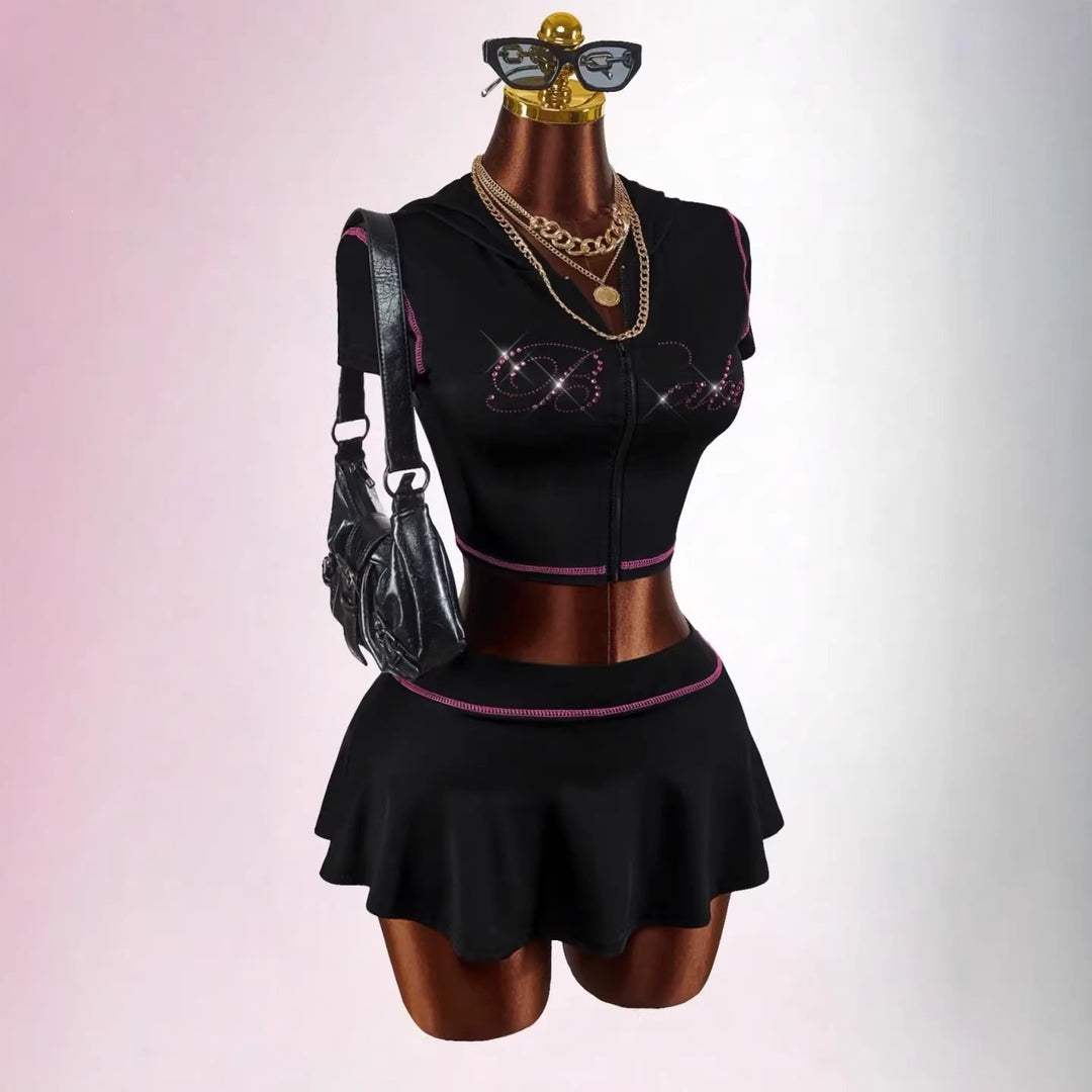 Damen sportliches Crop-Top mit Rock-Set EB