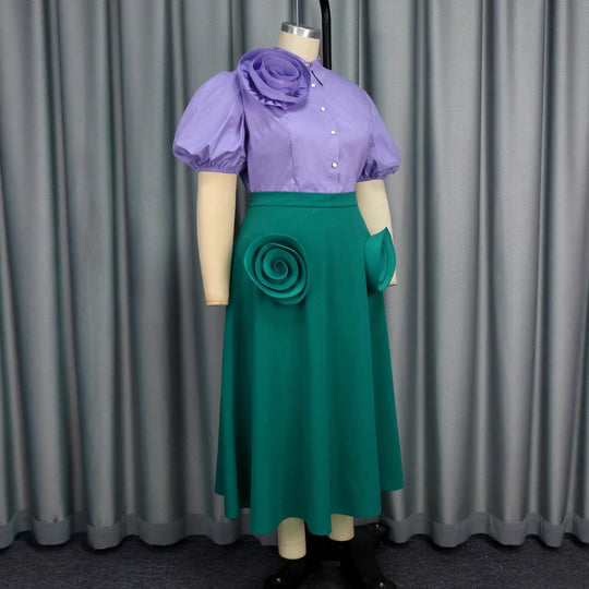 Damen Elegantes Kleid mit dekorativen Blumenapplikationen EB