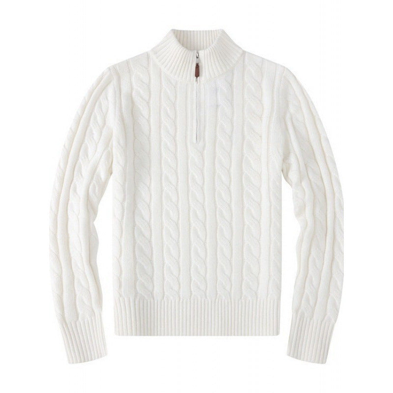 Herren Kabelstrickpullover mit Halbzip und Stehkragen aus weicher Kaschmirmischung EB