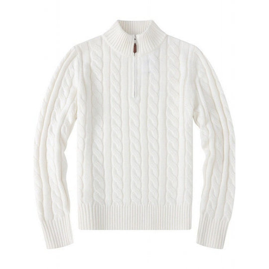 Herren Kabelstrickpullover mit Halbzip und Stehkragen aus weicher Kaschmirmischung EB