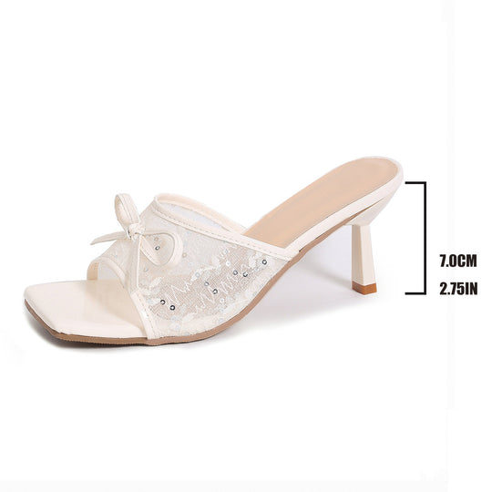Damen Offene High-Heels Sandalen mit elegantem Spitzen-Design EB