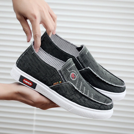 Damen lässige Slip-On Schuhe mit elastischem Einsatz und modischem Denim-Design EB
