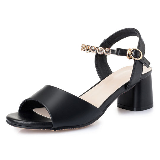 Damen Blockabsatz Sandalen mit verstellbarem Riemen und funkelndem Schmuckdetail EB