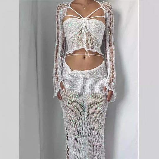 Damen Funkelnde Netzhose mit glitzernden Pailletten und elegantem Design EB