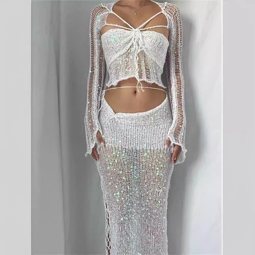 Damen Funkelnde Netzhose mit glitzernden Pailletten und elegantem Design EB