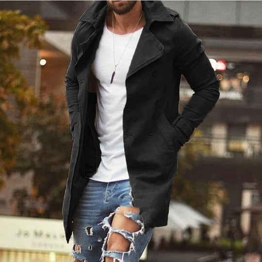 Herren nan leichter urbaner Trenchcoat mit zweireihiger Knopfleiste und lässiger Used-Optik EB