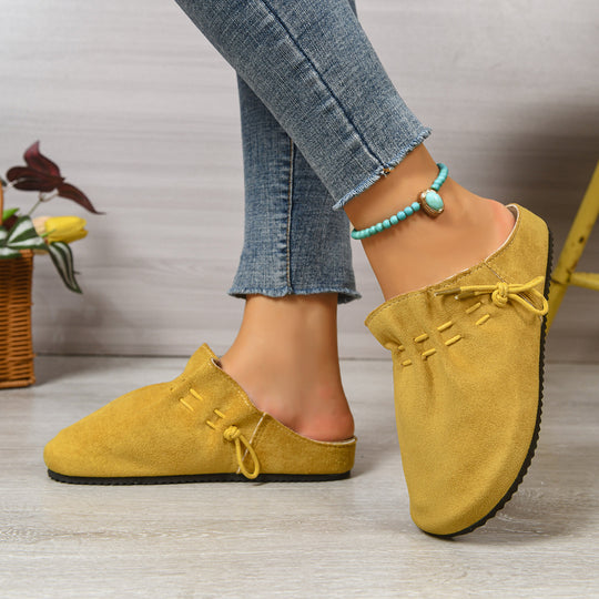 Damen nan gefütterte Velours-Pantolette mit Teddy-Innensohle, weicher Innensohle und dekorativer Schnürung EB