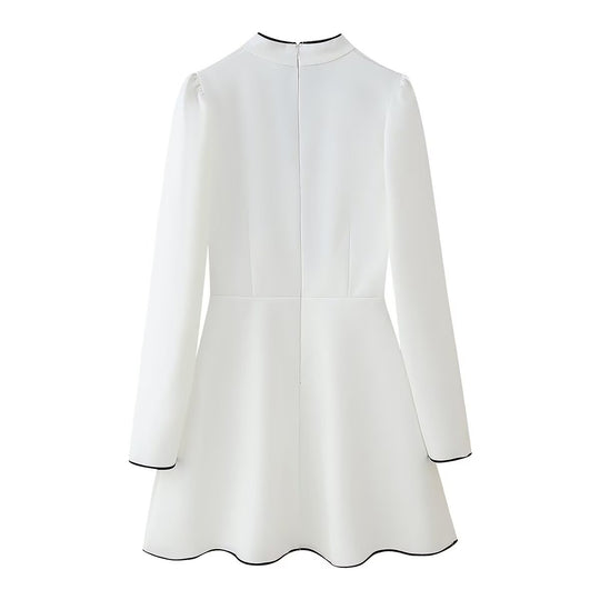 Damen elegantes Hemdkleid mit Rüschenkragen und Bindeakzent EB