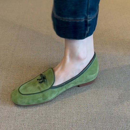 Damen Wildleder Slipper mit dekorativem Schleifendetail EB