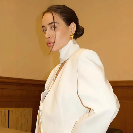 Damen Blazer-Kleid mit tiefem V-Ausschnitt und eleganten langen Ärmeln EB