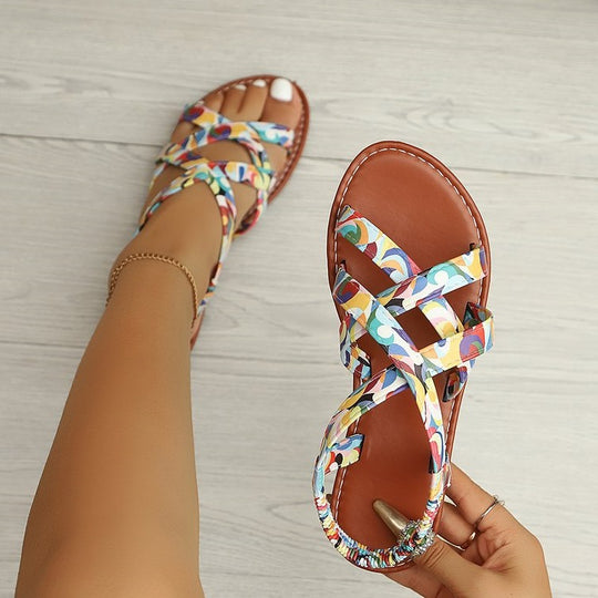 Damen Elegante und bequeme Riemchen-Sandalen mit floralem Muster EB