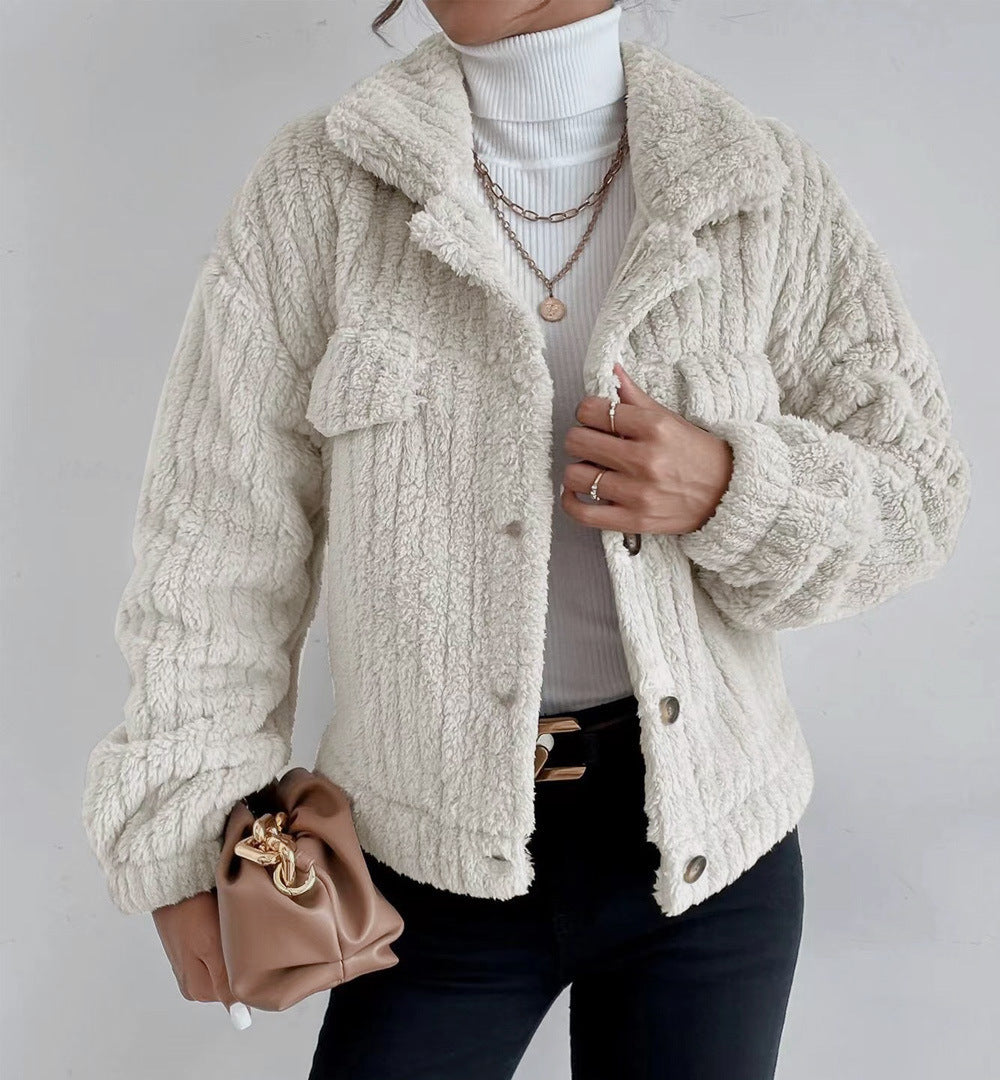 Damen kuschelige Overshirtjacke mit strukturiertem Fell EB