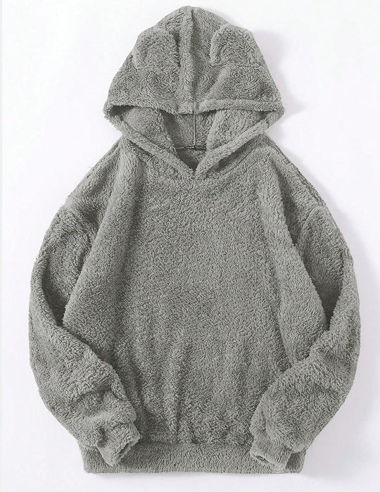 Damen nan kuscheliger Teddy-Hoodie mit Ohren, elastischem Bund und extra weichem Plüsch EB