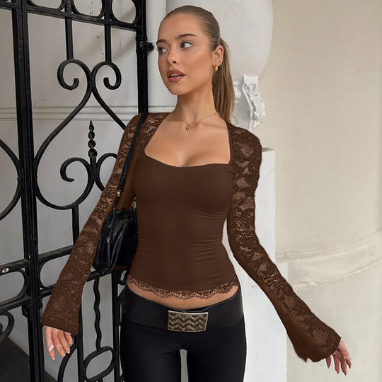 Damen Elegantes Oberteil mit Spitzendetails EB