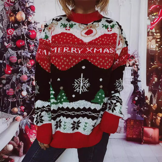 Damen Weihnachts-Pullover mit festlichem Design und gemütlichem Schnitt EB