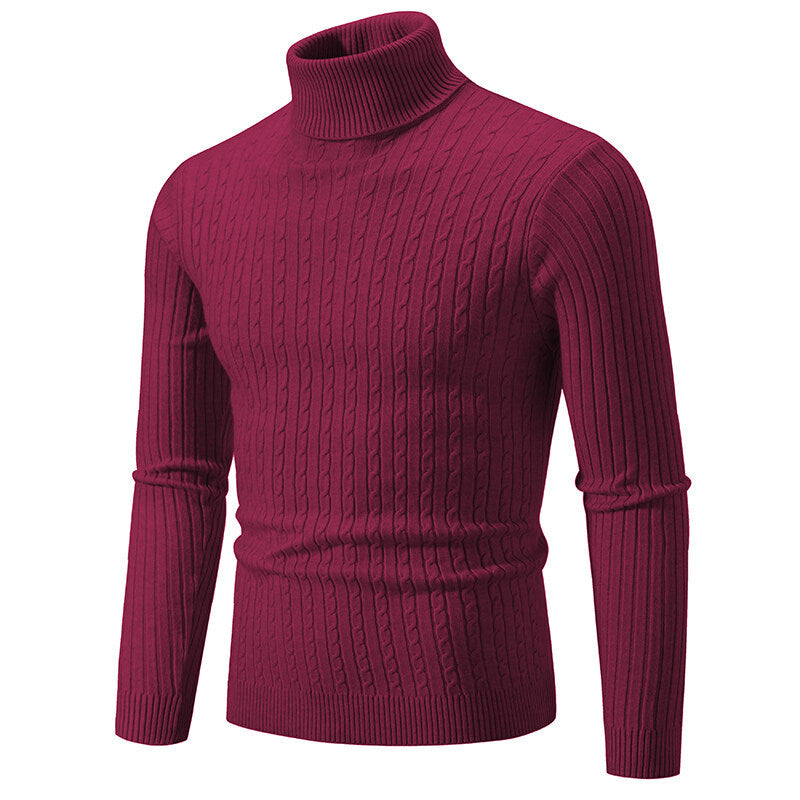 Herren nan Rollkragenpullover mit Zopfstrick und schlanker Passform EB