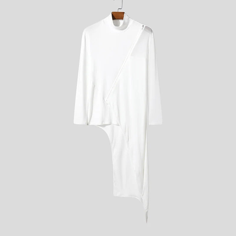 Damen nan avantgardistisches Longshirt mit schrägem Reißverschluss, Stehkragen und unregelmäßigem Zipfelsaum EB