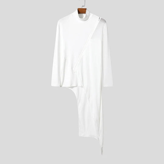 Damen nan avantgardistisches Longshirt mit schrägem Reißverschluss, Stehkragen und unregelmäßigem Zipfelsaum EB