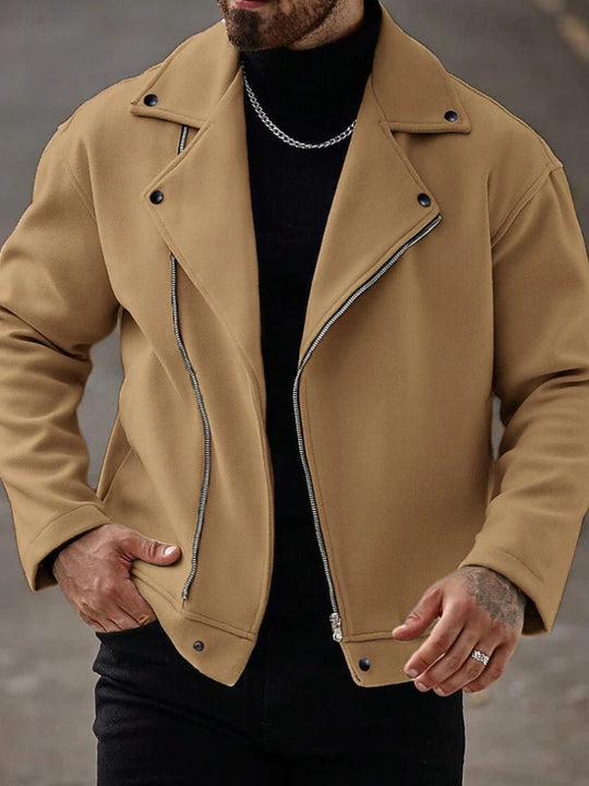 Herren Oversized Bikerjacke aus Wollmix mit asymmetrischem Reißverschluss und Druckknopf-Details EB