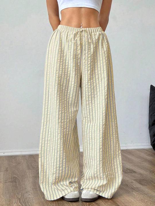 Damen lässige Hochbundhose im gestreiften Design EB