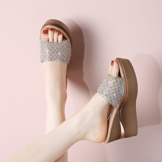 Damen glamouröse Plateausandalen mit zierlicher Strassverzierung EB